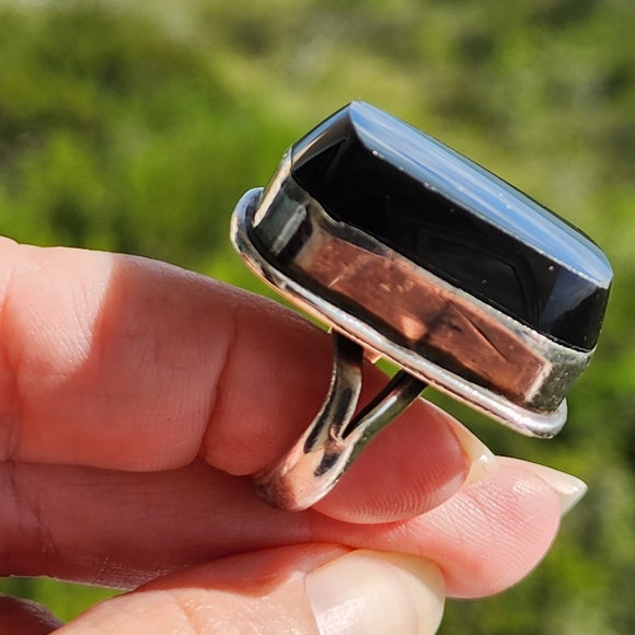 Elegant Black Onyx Mexican Sterling Silver Statement Ring Size 6 Jewelry - Picture 6 of 7